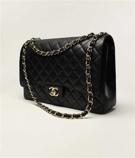 chanel veau graine|Grand sac classique, Veau grainé & métal doré, noir .